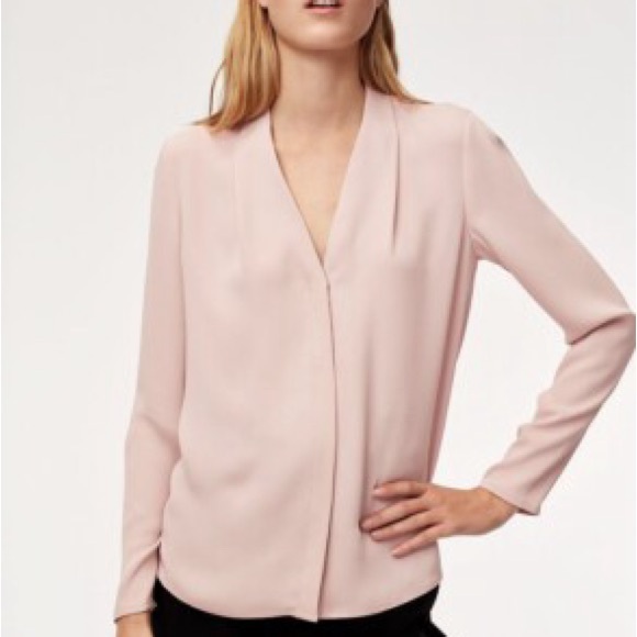 Babaton Tops - Aritzia Babaton Akira Power Blouse Long Sleeve V-Neck Light Pink, L